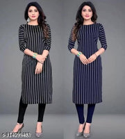 Polyster/Crepe fabric-Women's Regular Fit Aline Kurti Combo Pack Of 2 Pcs.
