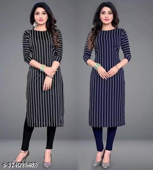 Polyster/Crepe fabric-Women's Regular Fit Aline Kurti Combo Pack Of 2 Pcs.