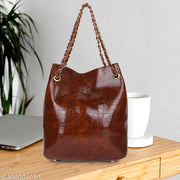 WOB worldofBags-Premium Quality Trending Design Of Chain Handle Croco Handbags and Tote Bag for Women and Girls (Tan)
