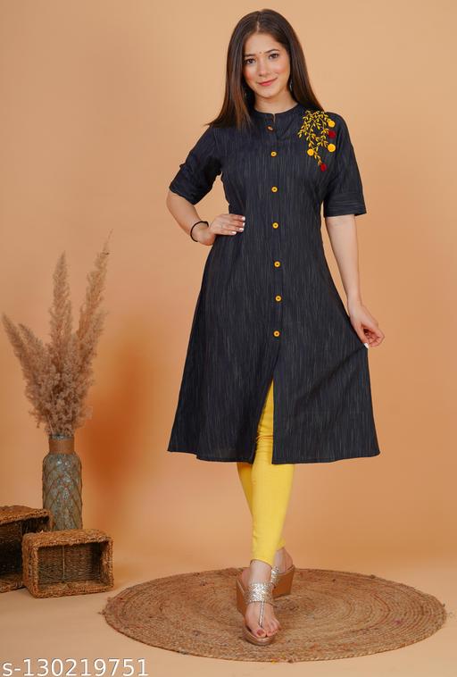 Women's cotton embroidery A-LIne kurtis