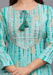 Sehrish Store Aqua  Printed Embroidered Kurti Kurta Girls Womens