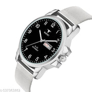 RUSTET Analog New Track Number Dial Day Date Functioning Steel Strap Watch for Men