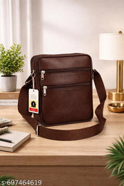 Men’s Brown PU Leather Sling Bag | Stylish Crossbody Shoulder Bag for Men | Office, Travel & Daily Use