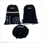 Polyester Waterproof Drawstring Multipurpose use Backpack Light Weight/Washable/Reusable With Zip pocket Reusable for Men Women (39X34 CM) COLOR BLACK PACK OF 1