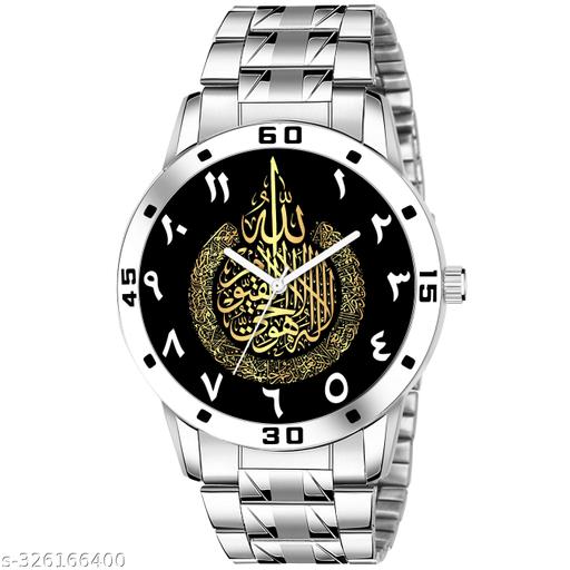Red Robin Analogue ISLAMIC AYATULKURSI Design Round Black Dial Latest Fashion AVO SIL STEEL Strap Stylish Wrist Watch for Men and Boys, Pack of 1
