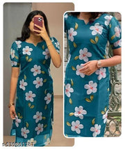 Trendy Teal Floral Print Puff Sleeve Kurti for Women | Casual & Festive Wear