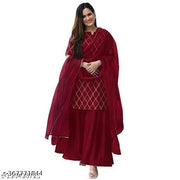 Eshanay Fashion Women's Beautiful Rayon Printed Round Neck Kurta And Sharara With Net Dupatta Set
