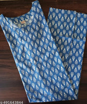 Elegant and Stylish Blue Kurta with White Floral Patterns for Casual and Semi-Formal Occasions