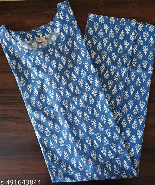 Elegant and Stylish Blue Kurta with White Floral Patterns for Casual and Semi-Formal Occasions