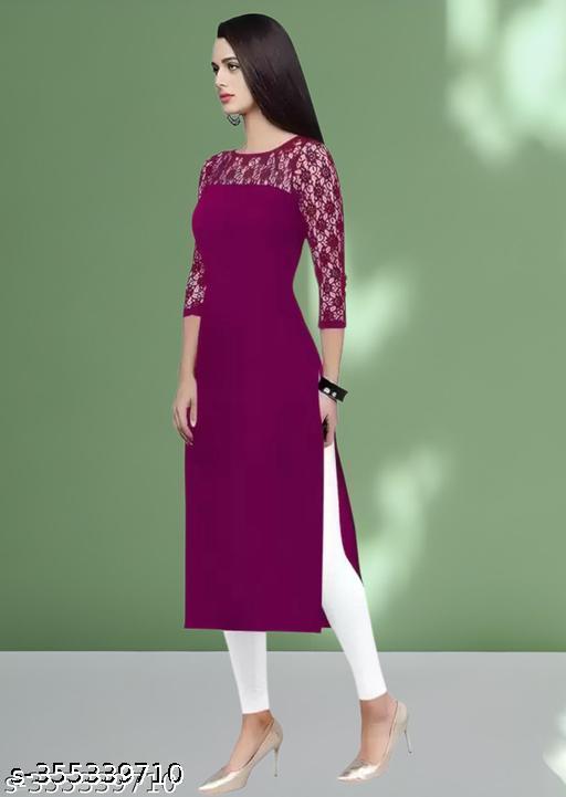 Polyster/Crepe fabric-Casual And Round-Neck 3/4 Length Sleeves Wine Kurti (42"Inches)