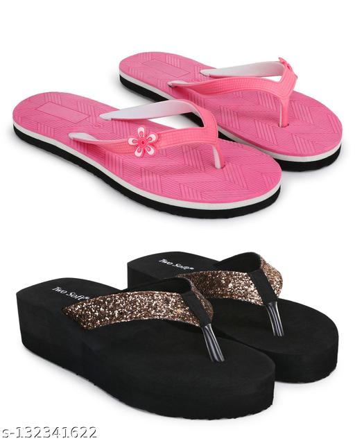 TWO SOFT Comfortable & Stylish Extra Soft Slippers/ Flip Flop for Women & Girls Combo of 2