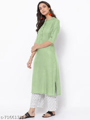 Women's Solid Plain Rayon A-line Light Green Color Kurti