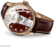 3D Glass Date Display Multi Colour Dial Leather Strap Analog Watch - For Men