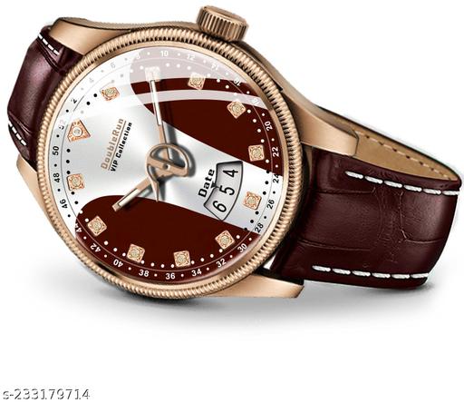 3D Glass Date Display Multi Colour Dial Leather Strap Analog Watch - For Men