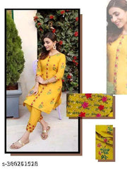 Cotton Kurtis Embroidery Women's Printed Pattern Cotton Kurti with Pant kurta set (Grey)