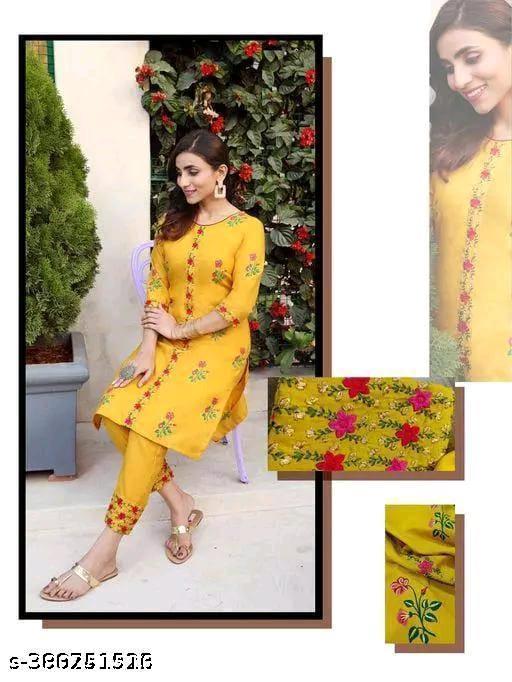 Cotton Kurtis Embroidery Women's Printed Pattern Cotton Kurti with Pant kurta set (Grey)