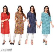 Women Printed Crepe Straight Kurti Combo of 4