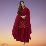 TRENDY DESIGN ATTRACTIVE LOOK PURE COTTON KURTI SHARARA SET WITH NET DUPATTA