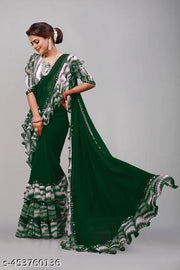 Women's Georgette Saree With Blouse Piece, Ruffle Frill Saree