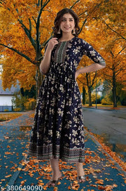Letest Women Rayon printed Anarkali Kurti