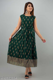 Women Printed A-line Kurti with Jacket  (Green)