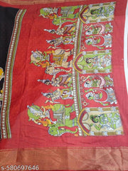 Dola Silk Kalamkari Print Jacquard Border Traditional wear saree for Women || Gift for Ladies on Wedding | Onam | Pongal | Navratri