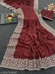 *WE ARE LAUNCHING NEW SUPERHIT TRENDING HEAVY EMBROIDERED WORK SAREE & BLOUSE ON BLOOMING VICHITRA FABRIC WITH CRYSTAL DAIMOND WORK & CUT WORK BORDER*