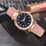 Best Quality Ethnic Embossed Designer Shine Round Dial with Slim Fit Leather Belt Women Analog Watches for Girls