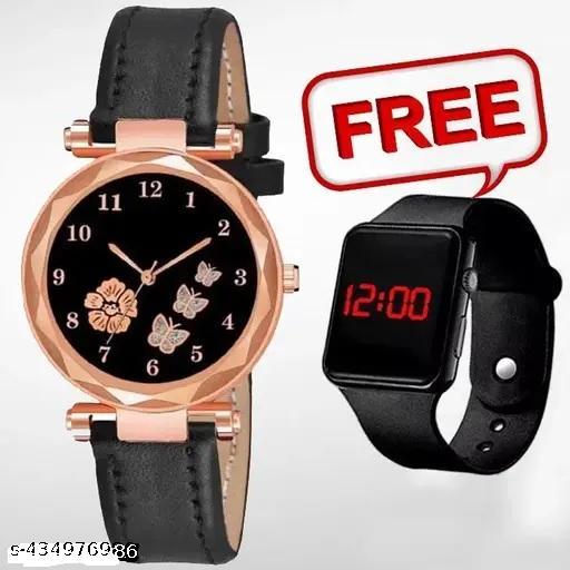 combo watch for women Best Quality Festive Season Flower Designer Round Dial Attractive Leather Belt combo wathces for women stylish girl watches analog leather belt watches wrist watches combo led watch for girl