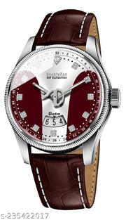 3D Glass Date Display Dial Leather Belt Analog Watch - for Men