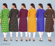 Women Printed Crepe Kurti (Combo Of 6)