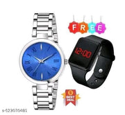 Stylish Stainless Steel Strap Analog and Digital Led watch for Women
