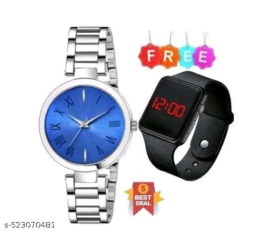 Stylish Stainless Steel Strap Analog and Digital Led watch for Women