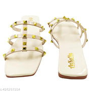 AnKaHu women flats for women Cream Beige stylish partywear new model latest fashion Square Sole ladies footwear