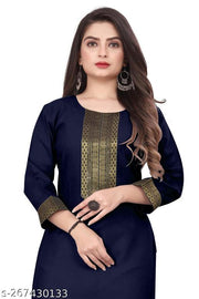 Desigener Kurtis New Collection Plain Cotton Golden Lace Border Pattern Casual Kurta for Girls & Women