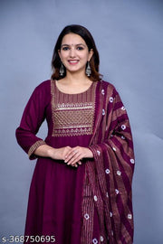Jaipuri riyon long embroidery anarkali kurta with dupatta set