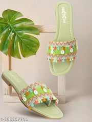 BAMBAM Women's Elegant Embroidered Woven Strap Flat Sandals | Fashionable Tassel Detail Comfort Wear Footwear for Casual & Travel Use