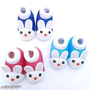 Kids with fabulous desigins & colors booties  Baby shoes/ Baby Booties/ Booties/ New born baby shoes for baby boy and baby girl with fancy bunny comfortable and skin friendly pack of 3 pair
