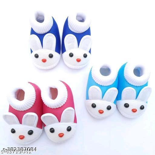 Kids with fabulous desigins & colors booties  Baby shoes/ Baby Booties/ Booties/ New born baby shoes for baby boy and baby girl with fancy bunny comfortable and skin friendly pack of 3 pair