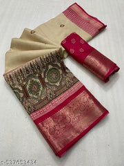 Dola Jaquard Woven Printed Saree With Blouse