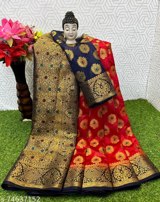 new Banarasi Silk Saree with Golden Zari Border kajivaram Banarasi Rich Pallu Silk Saree