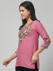 Timorous Fashion  Women Embroidered, Embellished Viscose Rayon Straight Kurtis For Women's And Girl's