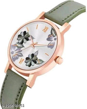 Attractive Flower Design Leather Belt Analog Combo Watches for Womens & Girls