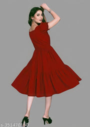 Women's "Rayon" Fashionable Flared "Stylish Kurti" (Maroon Dress)