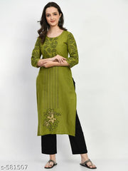 Women Green Handblock Printed Cotton Kurti