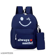 QUROX Polyester Always Smile Print Backpack For Girls (Blue)