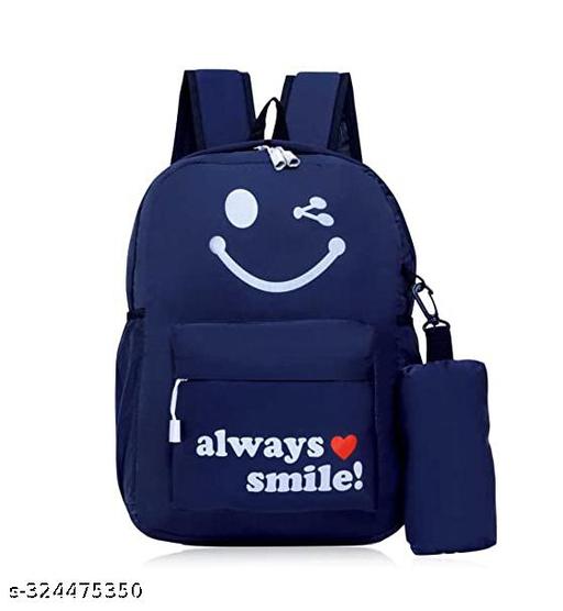 QUROX Polyester Always Smile Print Backpack For Girls (Blue)