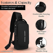 STARFUN - Crossbody Sling Bag For Men Women, Anti-Theft Fashion Chest Bag with USB Charging Port, Messenger Bags, Waterproof Casual Shoulder Bag (FULL BLACK)