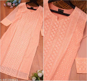 Women's Chikankari Kurti (Calf Length, 3/4th Sleeve)/ Peach Kurti