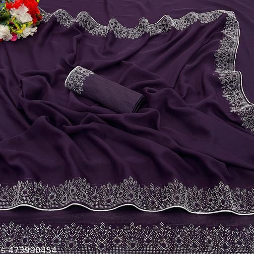 Women's Hot Fixing  Poly Georgette Saree with Unstitched   PARTYWEAR SAREE